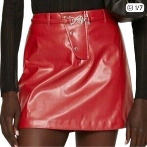 Saunders Collective Faux Leather Red Mini Skirt - Women's Stylish A-Line